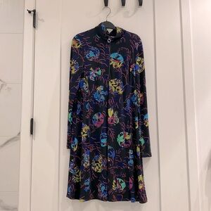 Tropical floral motif navy long sleeved Marc Cain dress